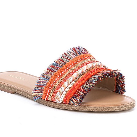 fringe slip on sandals